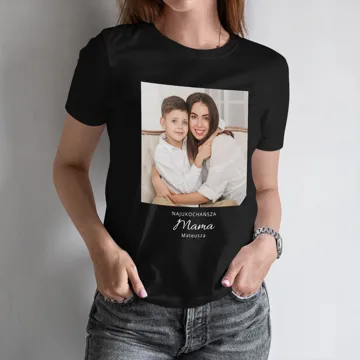 Personalizowana koszulka dla mamy ze zdjęciem własny napis czarna damska rozm. M