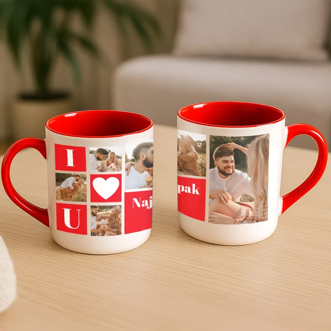 Personalizowany kubek z Twoich zdjeć na prezent dla chłopaka czerwone wnętrze