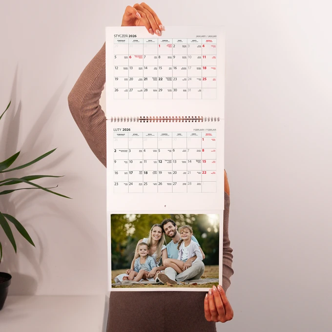 Fotokalendarz trójdzielny z Twoim zdjęciem XL długi planer ścienny z zawieszką 71 cm