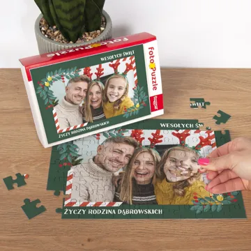 Puzzle ze zdjęcia fotopuzzle z pudełkiem 96 elementów własny tekst na prezent świąteczny