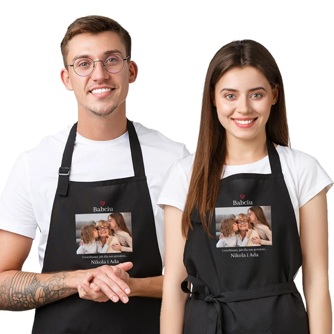 Personalizowany fartuch kuchenny Prezent na Dzień Babci ze zdjęciem od wnuków