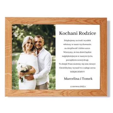 Podziękowanie dla Rodziców na ślub zdjęcie w drewnianej ramie personalizowany plakat 40x30 cm