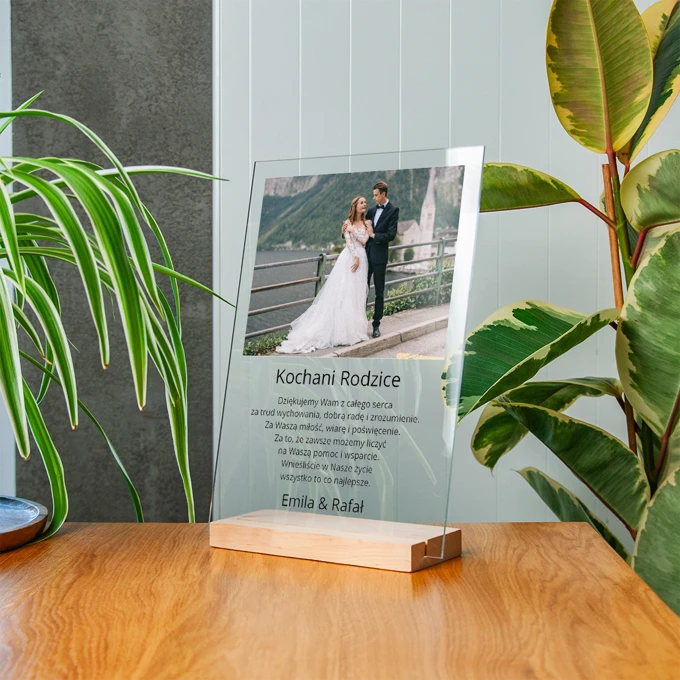 Statuetka ze zdjęciem na podziękowanie dla rodziców zdjęcie na szkle akrylowym 21x30 cm