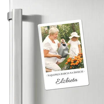 Prezent na Dzień Babci magnes ze zdjeciem podpisem na lodówkę dla Babci 10x15 cm