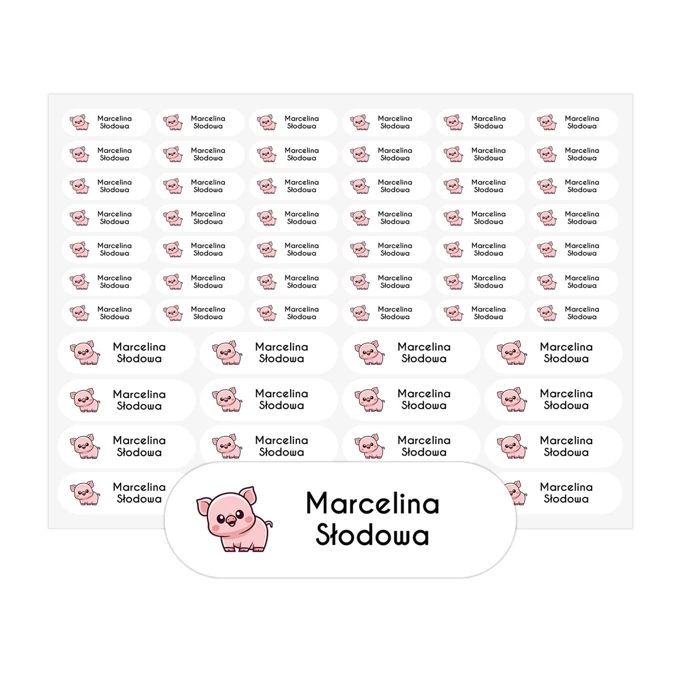 Naklejki na przybory szkolne wodoodporne świnka arkusz 58 sztuk