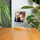 Prezent dla Taty na Dzień Ojca statuetka ze zdjęciem i dedykacją na szkle 15x21 cm