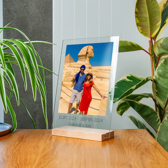Zdjęcie na szkle z wakacji z podpisem ramka na pamiątkę z wakacji 21x30 cm