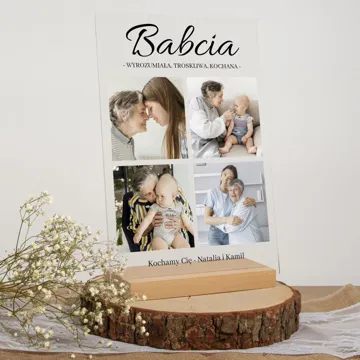 Zdjęcie na szkle dla Babci statuetka z dedykacją 21x30 cm