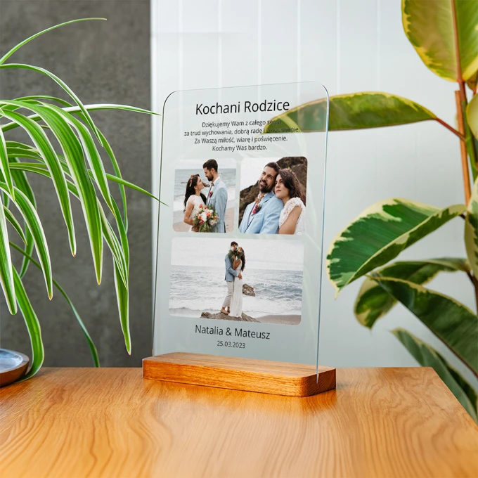 Podziękowanie dla rodziców ramka ze zdjęciem na szkle akrylowym A4