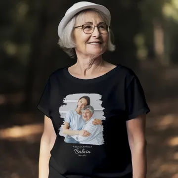 Koszulka ze zdjęciem wnuków dla babci własny napis czarna damska rozm. XXL
