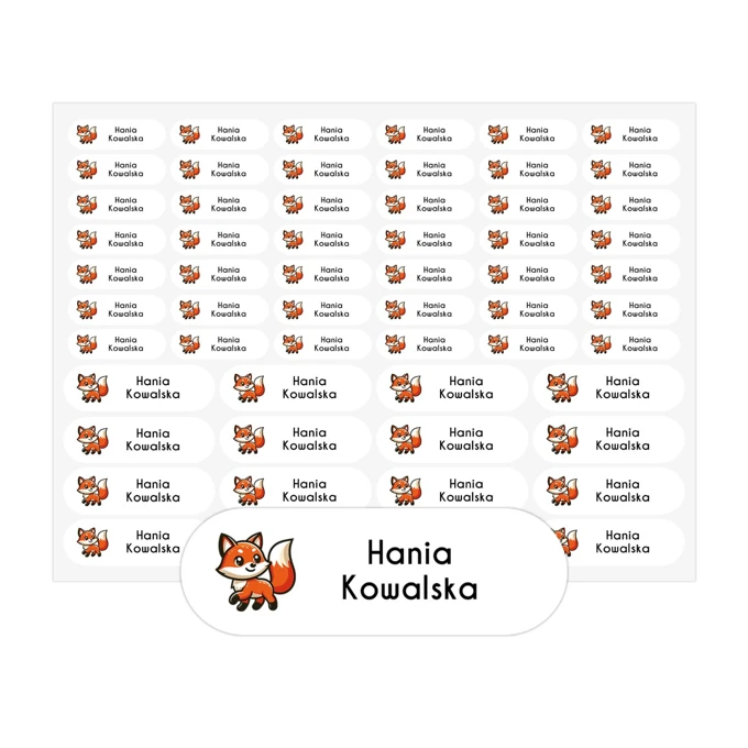 Metki imienne na odzież dla dzieci arkusz 58 sztuk lisek