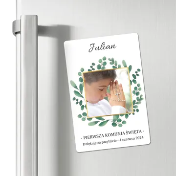 Personalizowany magnes ze zdjęciem dziecka na podziękowanie dla gości komunia 10x15 cm