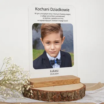 Podziękowania dla dziadków chrzestnych na komunię od dziecka ramka ze zdjęciem na szkle akrylowym A4