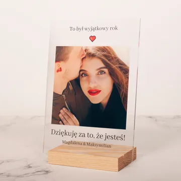 Wydruk zdjęcia na szkle akrylowym dziękuję że jesteś prezent na walentynki rocznicę 15x21 cm