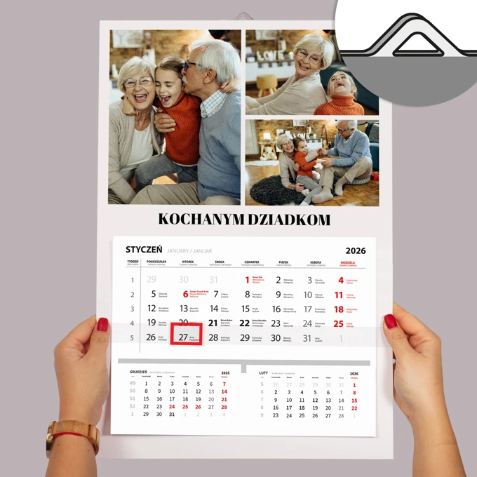 Foto kalendarz jednodzielny ze zdjęć z zawieszką kolaż z Twoim podpisem prezent dla babci i dziadka