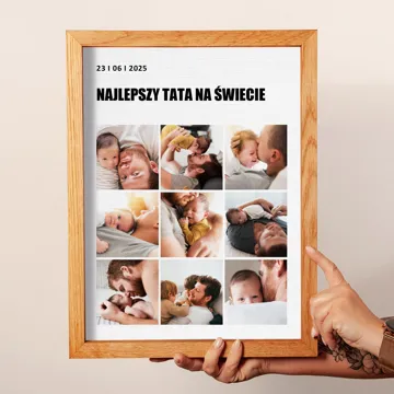Najlepszy Tata na świecie zdjęcie oprawione w drewnianą ramę kolaż zdjęć na płótnie 30x40 cm prezent na Dzień Taty