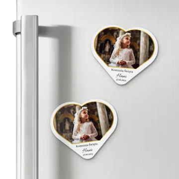 Magnes ze zdjęciem podziękowania na komunię serce złota ramka