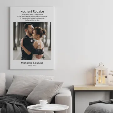 Obraz na płótnie podziękowania dla rodziców na ślub ze zdjęciem 40x60 cm