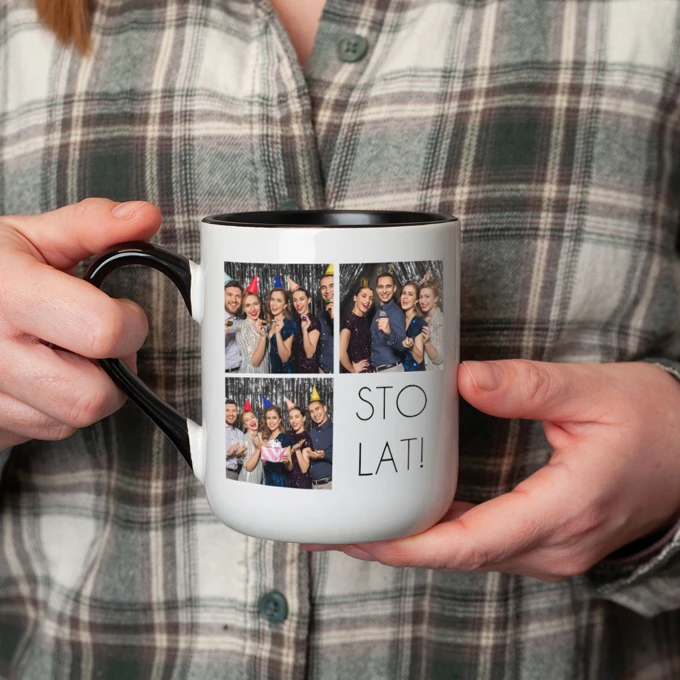 Kubek ze zdjęciem na urodziny Twój nadruk z czarnym wnętrzem