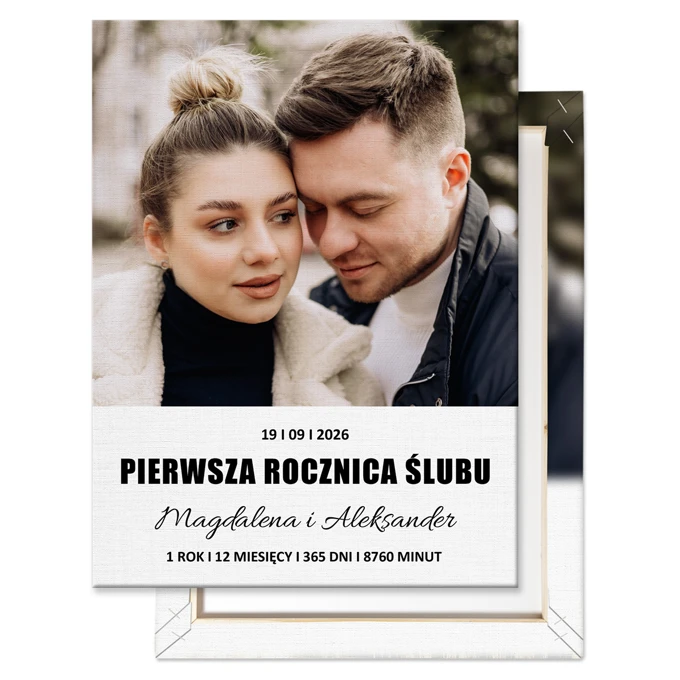 Prezent na 1 rocznicę ślubu zdjęcie na płótnie 30x40 cm Twój tekst imiona