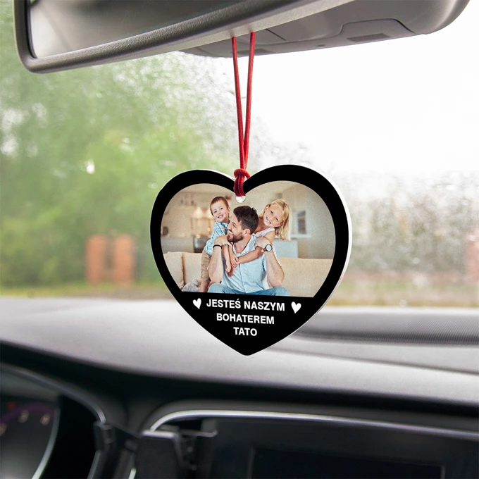 Personalizowany upominek na Dzień Taty zawieszka do auta ze zdjęciem