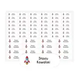 Naklejki imienne rakieta na przybory szkolne arkusz 58 sztuk wodoodporne