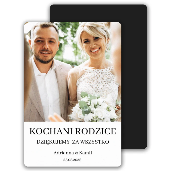 Podziękowania dla rodziców na ślub magnes ze zdjęciem na prezent 10x15 cm wykończenie matowe