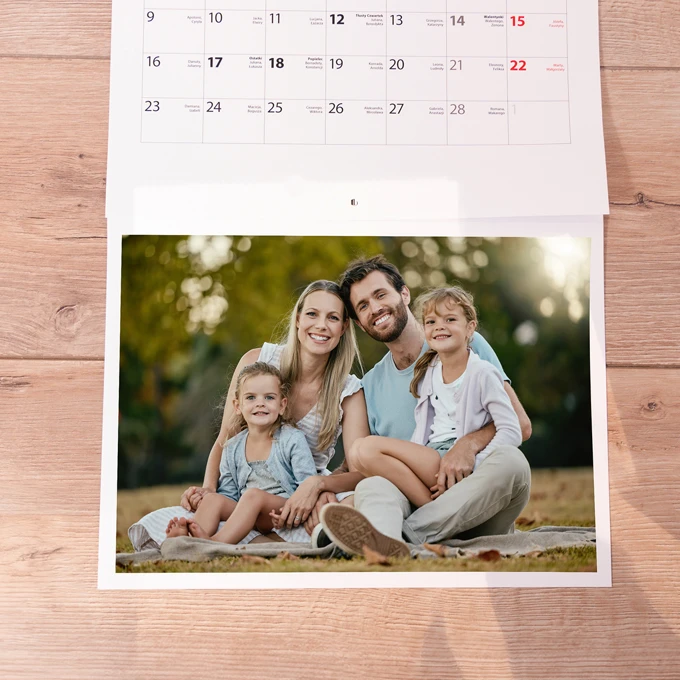 Fotokalendarz trójdzielny z Twoim zdjęciem XL długi planer ścienny z zawieszką 71 cm