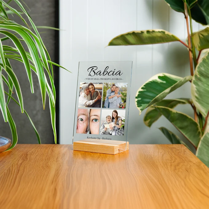 Zdjęcie na szkle dla Babci statuetka z dedykacją 15x21