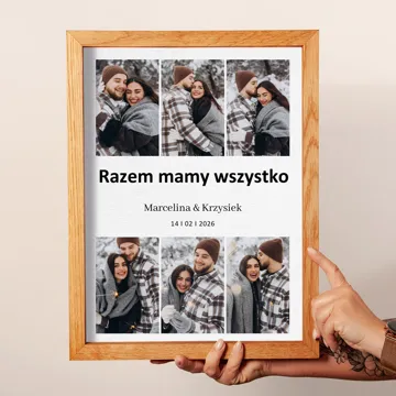 Prezent na Walentynki dla Pary na rocznicę związku kolaż zdjęć na płótnie w drewnianej ramie obraz 30x40 cm