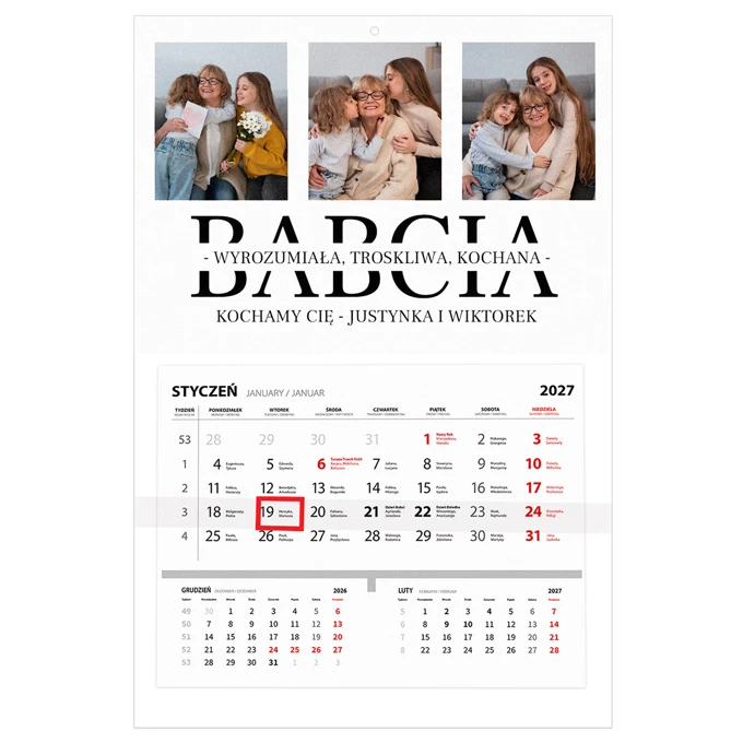 Prezent dla Babci kalendarz ze zdjęciem i podpisem