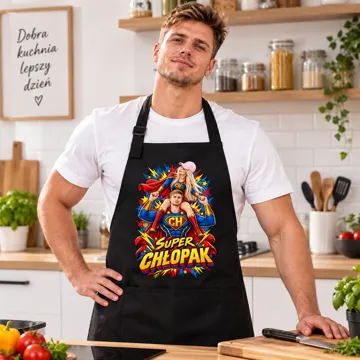 Fartuch kuchenny z Twoim nadrukiem czarny z tekstem logo