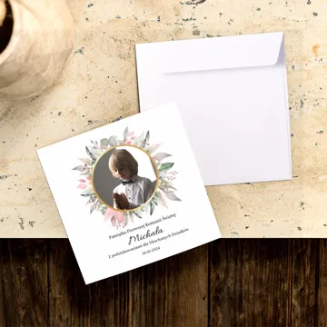 Personalizowana kartka ze zdjęciem dziecka na podziękowania dla dziadków na komunię
