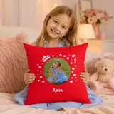 Personalizowana poduszka czerwona ze zdjęciem prezent na Dzień Dziecka