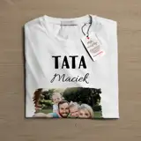 Personalizowana koszulka ze zdjęciem i imieniem na Dzień Taty biała męska