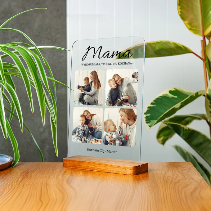 Zdjęcie na szkle dla Mamy statuetka z dedykacją A4