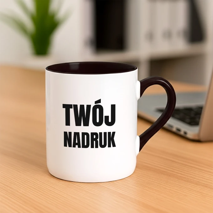 Kubek z Twoim nadrukiem własnym projektem czarne ucho czarny środek