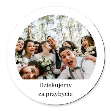 Magnes ze zdjęciem i podpisem na podziękowanie dla gości na ślub