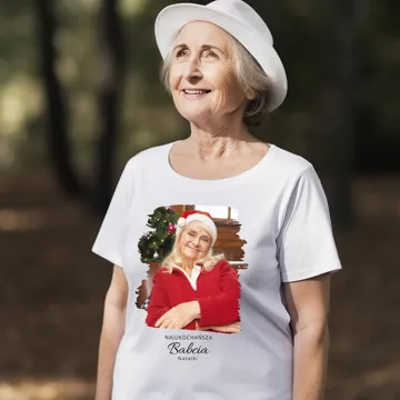 Koszulka ze zdjęciem wnuków dla babci własny napis biała damska rozm. XXL