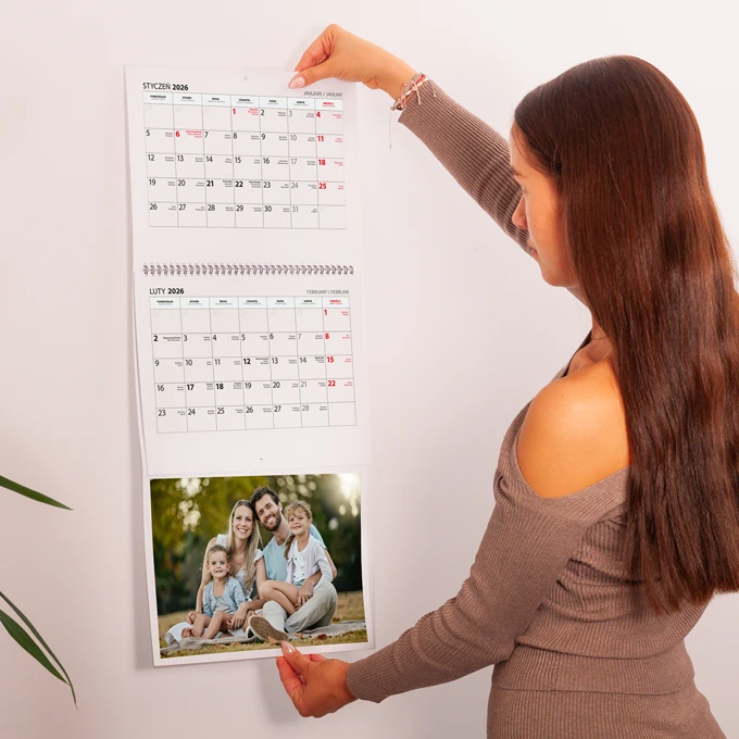 Fotokalendarz trójdzielny z Twoim zdjęciem XL długi planer ścienny z zawieszką 71 cm