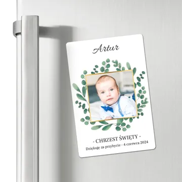 Personalizowany magnes ze zdjęciem dziecka na podziękowanie dla gości chrzest 10x15 cm
