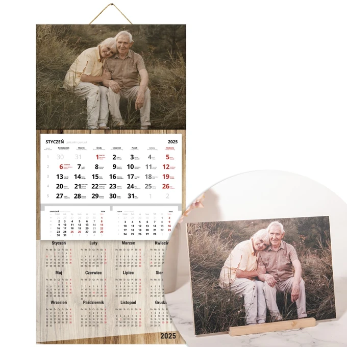 Prezent dla Babci i Dziadka drewniany fotokalendarz i ramka ze zdjęciem 2 w 1