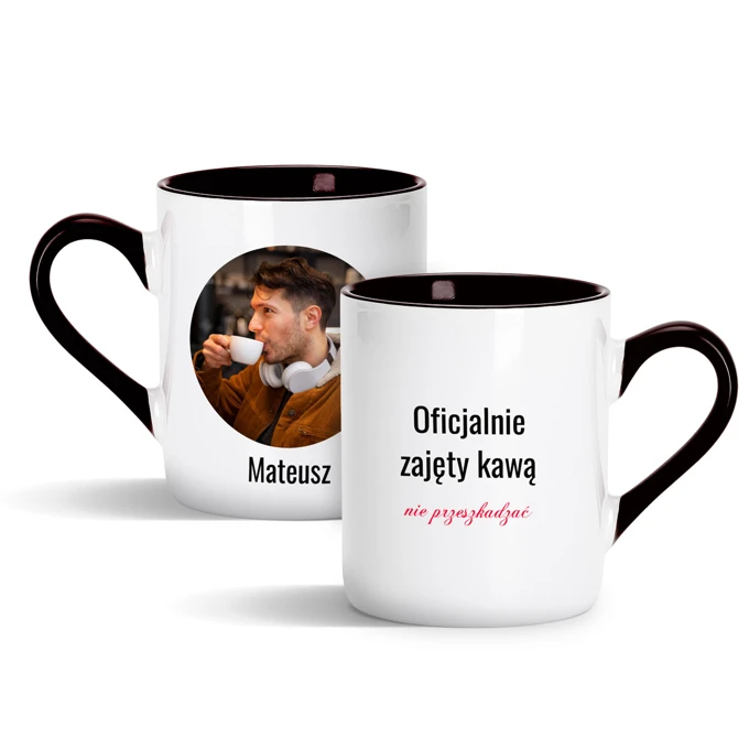 Zabawny prezent dla niego kubek ze zdjęciem imieniem czarne wnętrze ucho