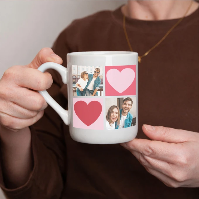 Kubek personalizowany z własnych zdjęć serca kolaż