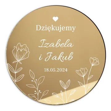 Magnes lustrzany złote serce personalizowane podziękowanie dla gości
