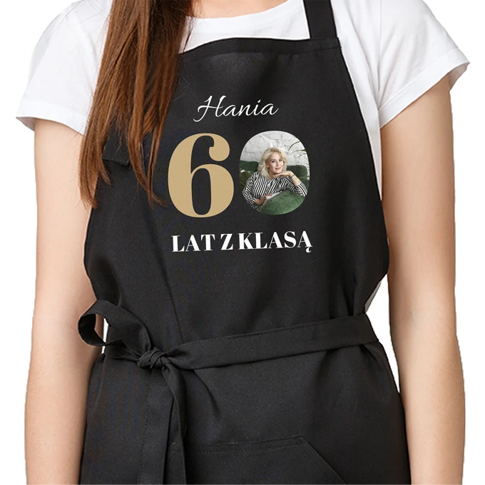 Prezent na 60 urodziny fartuch kuchenny ze zdjęciem imieniem