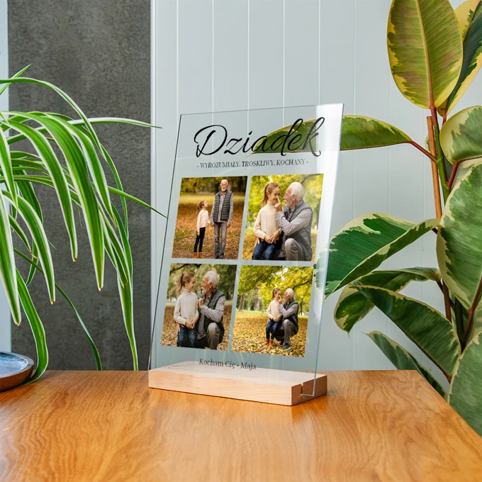 Zdjęcie na szkle dla Dziadka statuetka z dedykacją 21x30