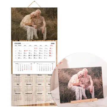 Prezent dla Babci i Dziadka drewniany fotokalendarz i ramka ze zdjęciem 2 w 1
