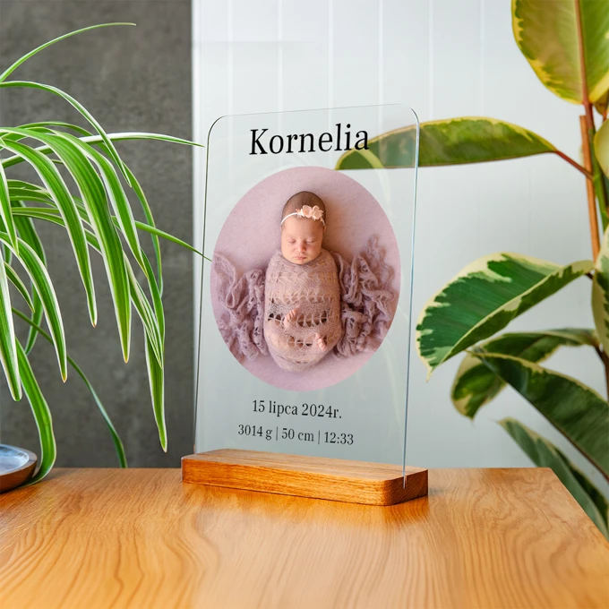 Druk na szkle prezent dla noworodka metryczka ze zdjęciem A4
