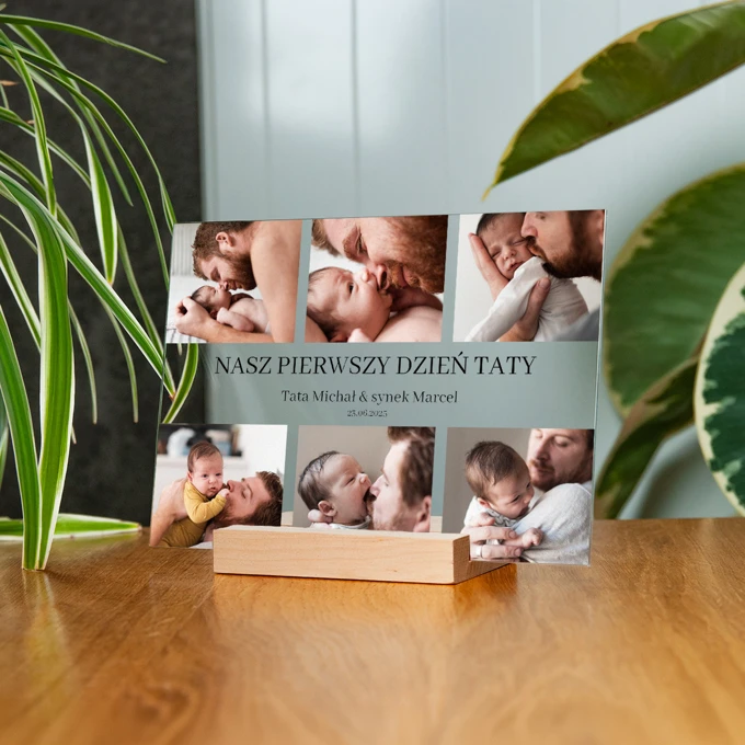 Pierwszy Dzień Taty wydruk na szkle akrylowym kolaż zdjęć 21x15 cm prezent na Dzień Ojca
